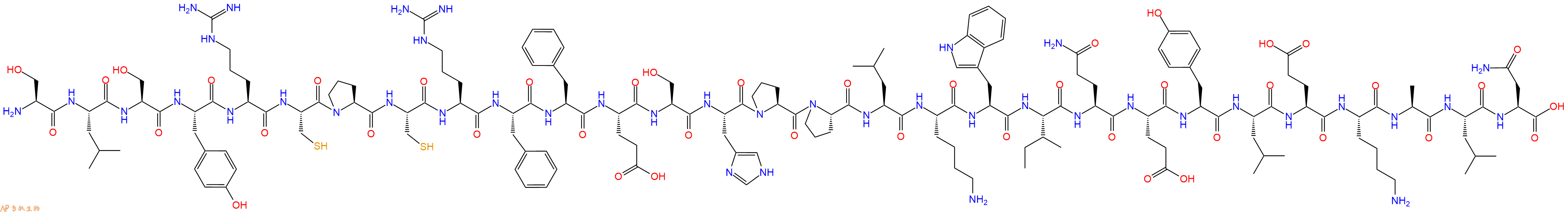 专肽生物产品H2N-Ser-Leu-Ser-Tyr-Arg-Cys-Pro-Cys-Arg-Phe-Phe-Glu-Ser-His-Pro-Pro-Leu-Lys-Trp-Ile-Gln-Glu-Tyr-Leu-Glu-Lys-Ala-Leu-Asn-OH