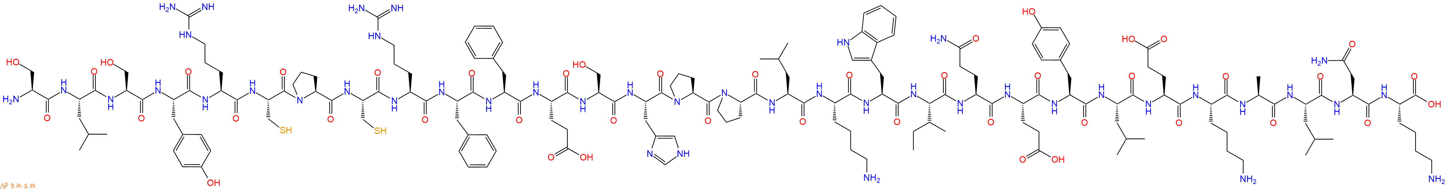 专肽生物产品H2N-Ser-Leu-Ser-Tyr-Arg-Cys-Pro-Cys-Arg-Phe-Phe-Glu-Ser-His-Pro-Pro-Leu-Lys-Trp-Ile-Gln-Glu-Tyr-Leu-Glu-Lys-Ala-Leu-Asn-Lys-OH