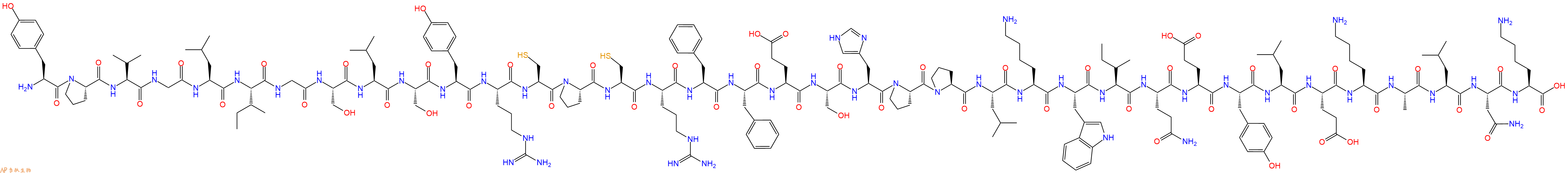 专肽生物产品H2N-Tyr-Pro-Val-Gly-Leu-Ile-Gly-Ser-Leu-Ser-Tyr-Arg-Cys-Pro-Cys-Arg-Phe-Phe-Glu-Ser-His-Pro-Pro-Leu-Lys-Trp-Ile-Gln-Glu-Tyr-Leu-Glu-Lys-Ala-Leu-Asn-Lys-OH