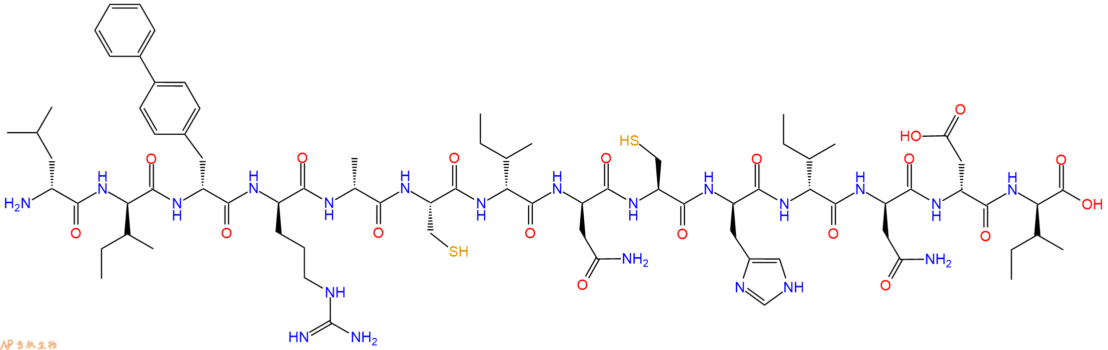 专肽生物产品H2N-DLeu-DIle-DBip-DArg-DAla-Cys-DIle-DAsn-Cys-DHis-DIle-DAsn-DAsp-DIle-OH