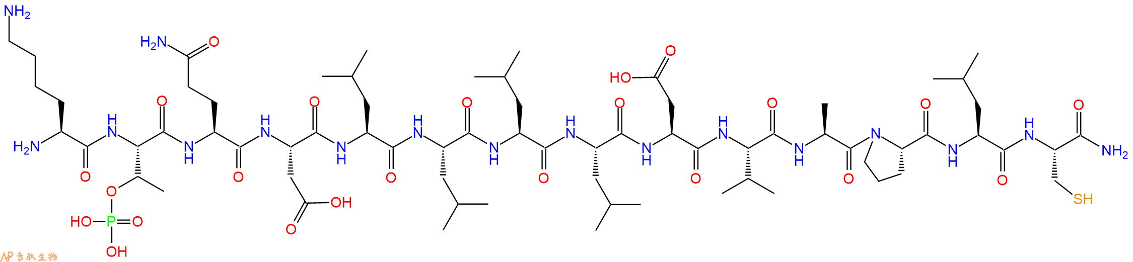 专肽生物产品H2N-Lys-pThr-Gln-Asp-Leu-Leu-Leu-Leu-Asp-Val-Ala-Pro-Leu-Cys-CONH2