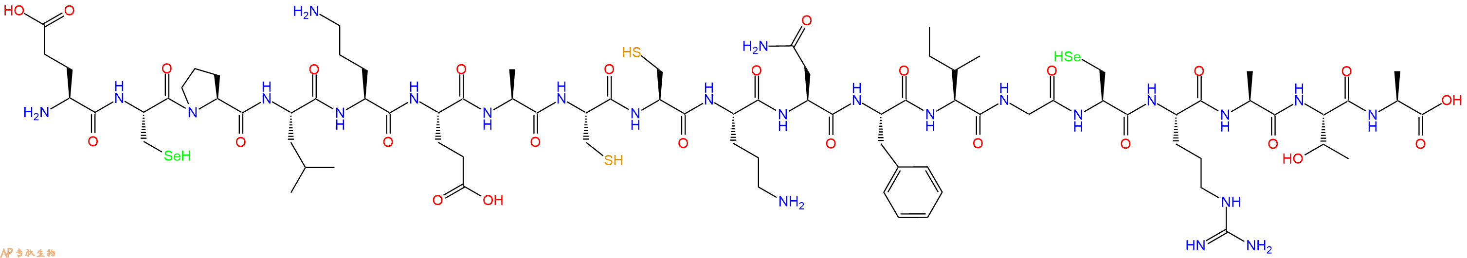 专肽生物产品H2N-Glu-Sec-Pro-Leu-Orn-Glu-Ala-Cys-Cys-Orn-Asn-Phe-Ile-Gly-Sec-Arg-Ala-Thr-Ala-OH