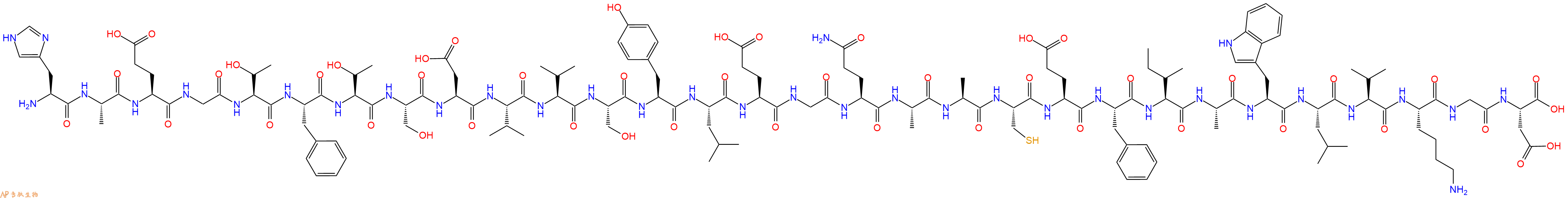 专肽生物产品H2N-His-Ala-Glu-Gly-Thr-Phe-Thr-Ser-Asp-Val-Val-Ser-Tyr-Leu-Glu-Gly-Gln-Ala-Ala-Cys-Glu-Phe-Ile-Ala-Trp-Leu-Val-Lys-Gly-Asp-OH