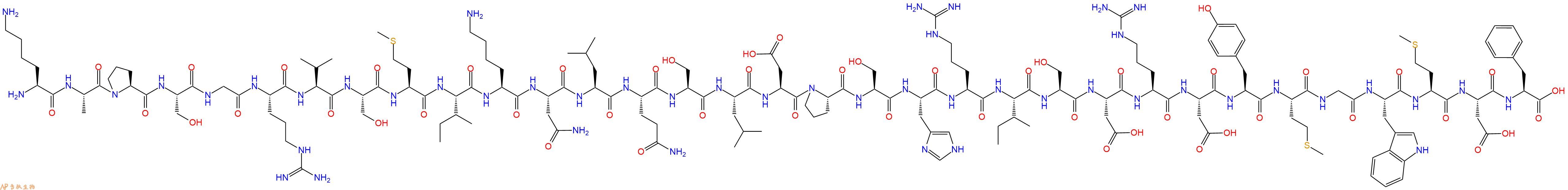 专肽生物产品H2N-Lys-Ala-Pro-Ser-Gly-Arg-Val-Ser-Met-Ile-Lys-Asn-Leu-Gln-Ser-Leu-Asp-Pro-Ser-His-Arg-Ile-Ser-Asp-Arg-Asp-Tyr-Met-Gly-Trp-Met-Asp-Phe-OH