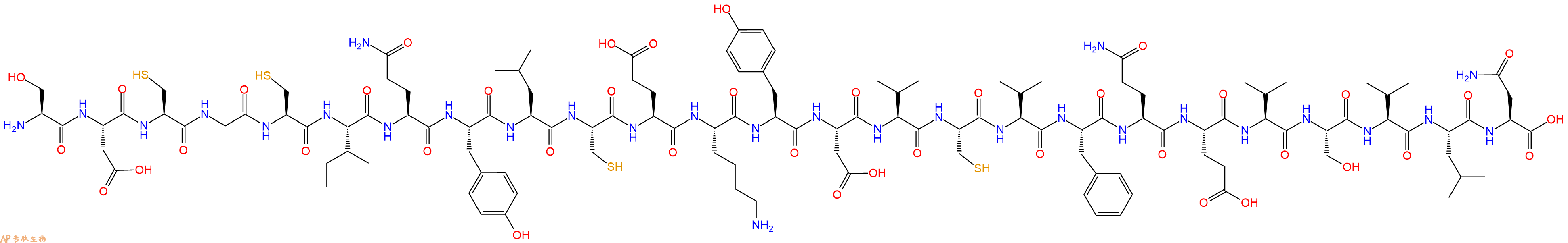 专肽生物产品H2N-Ser-Asp-Cys-Gly-Cys-Ile-Gln-Tyr-Leu-Cys-Glu-Lys-Tyr-Asp-Val-Cys-Val-Phe-Gln-Glu-Val-Ser-Val-Leu-Asn-OH