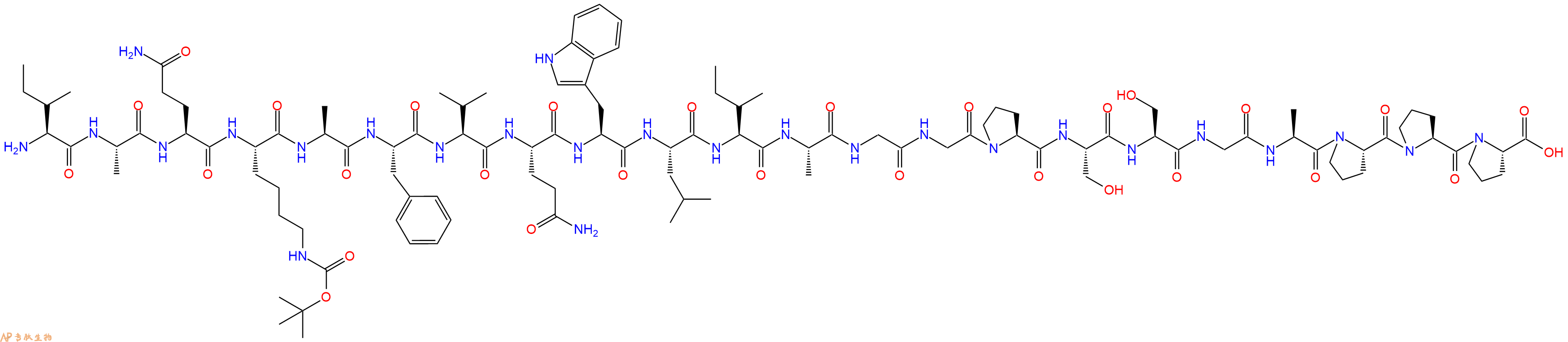 专肽生物产品H2N-Ile-Ala-Gln-Lys(Boc)-Ala-Phe-Val-Gln-Trp-Leu-Ile-Ala-Gly-Gly-Pro-Ser-Ser-Gly-Ala-Pro-Pro-Pro-OH