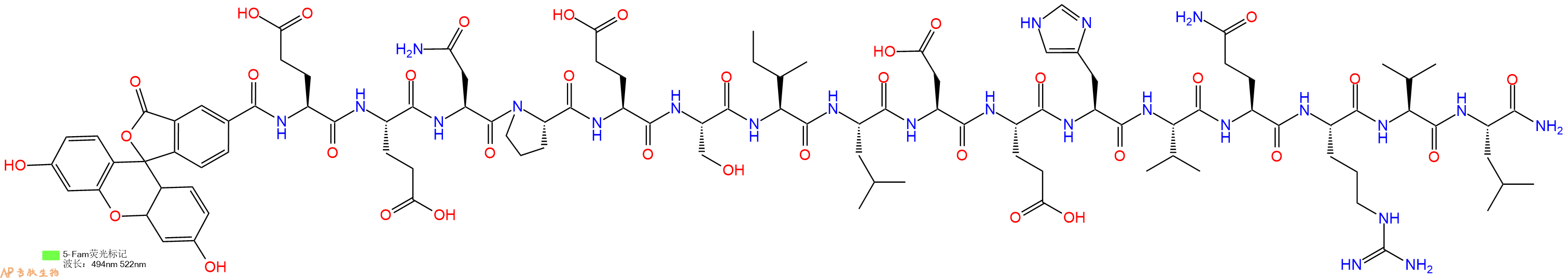 专肽生物产品5FAM-Glu-Glu-Asn-Pro-Glu-Ser-Ile-Leu-Asp-Glu-His-Val-Gln-Arg-Val-Leu-CONH2