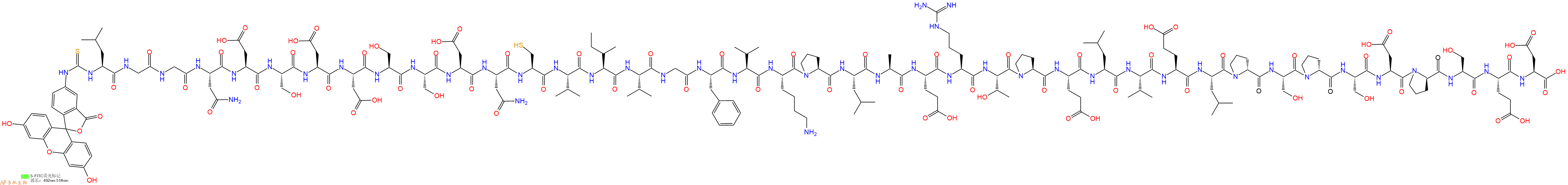 专肽生物产品5FITC-Leu-Gly-Gly-Asn-Asp-Ser-Asp-Asp-Ser-Ser-Asp-Asn-Cys-Val-Ile-Val-Gly-Phe-Val-Lys-Pro-Leu-Ala-Glu-Arg-Thr-Pro-Glu-Leu-Val-Glu-Leu-DPro-Ser-DPro-Ser-Asp-DPro-Ser-Glu-Asp-OH