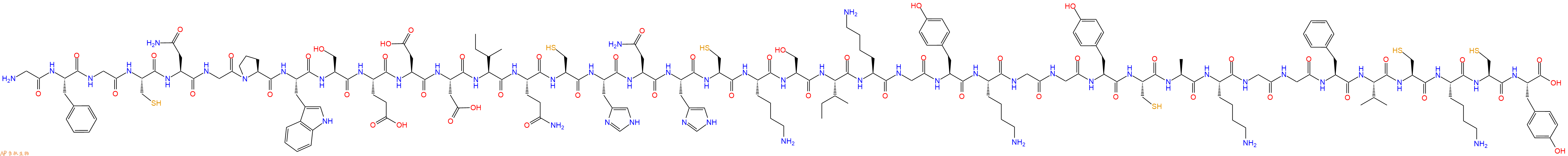 专肽生物产品H2N-Gly-Phe-Gly-Cys-Asn-Gly-Pro-Trp-Ser-Glu-Asp-Asp-Ile-Gln-Cys-His-Asn-His-Cys-Lys-Ser-Ile-Lys-Gly-Tyr-Lys-Gly-Gly-Tyr-Cys-Ala-Lys-Gly-Gly-Phe-Val-Cys-Lys-Cys-Tyr-OH