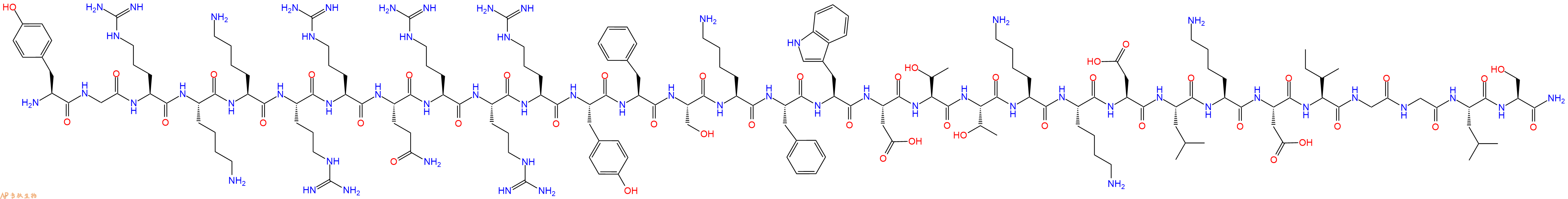 专肽生物产品H2N-Tyr-Gly-Arg-Lys-Lys-Arg-Arg-Gln-Arg-Arg-Arg-Tyr-Phe-Ser-Lys-Phe-Trp-Asp-Thr-Thr-Lys-Lys-Asp-Leu-Lys-Asp-Ile-Gly-Gly-Leu-Ser-CONH2