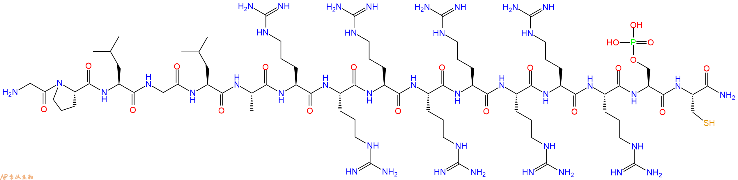 专肽生物产品H2N-Gly-Pro-Leu-Gly-Leu-Ala-Arg-Arg-Arg-Arg-Arg-Arg-Arg-Arg-Ser(PO3H2)-Cys-CONH2