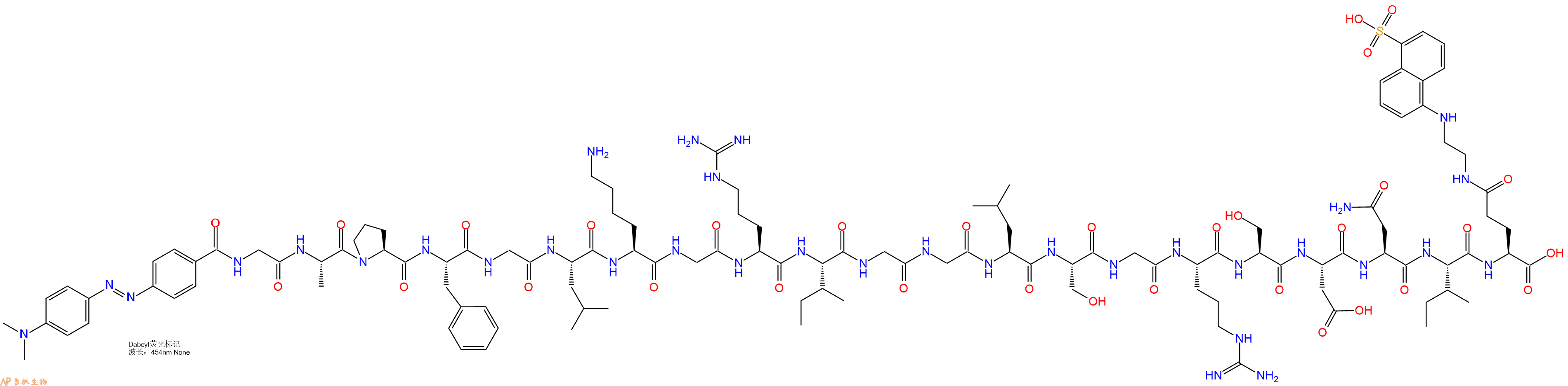 专肽生物产品DABCYL-Gly-Ala-Pro-Phe-Gly-Leu-Lys-Gly-Arg-Ile-Gly-Gly-Leu-Ser-Gly-Arg-Ser-Asp-Asn-Ile-Glu(Edans)-OH