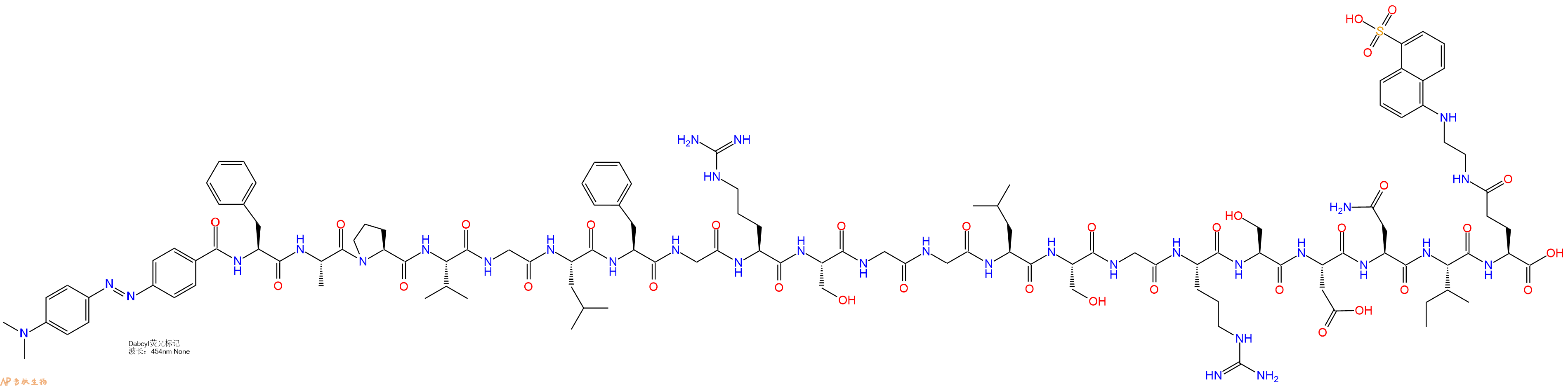 专肽生物产品DABCYL-Phe-Ala-Pro-Val-Gly-Leu-Phe-Gly-Arg-Ser-Gly-Gly-Leu-Ser-Gly-Arg-Ser-Asp-Asn-Ile-Glu(Edans)-OH