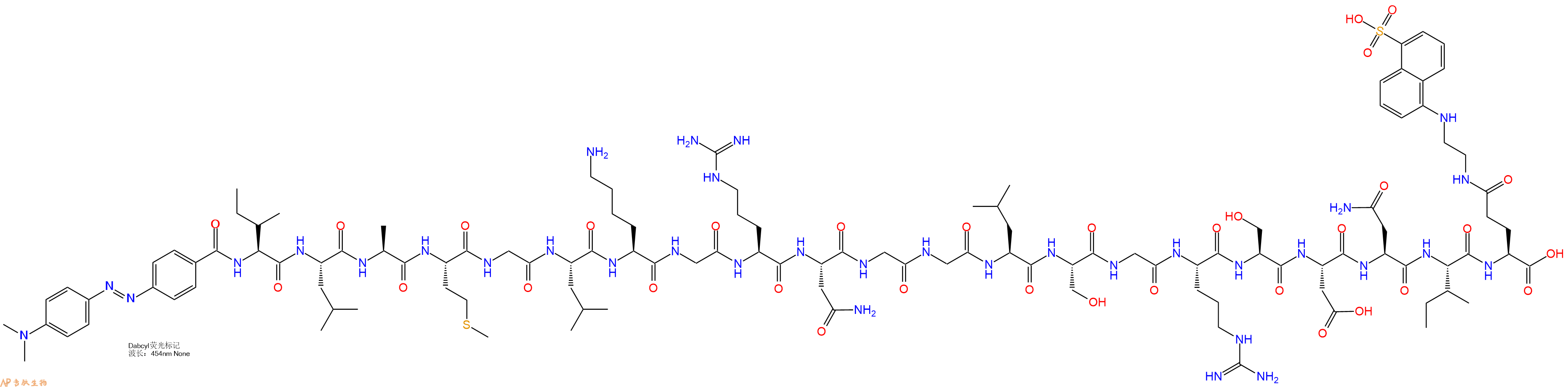 专肽生物产品DABCYL-Ile-Leu-Ala-Met-Gly-Leu-Lys-Gly-Arg-Asn-Gly-Gly-Leu-Ser-Gly-Arg-Ser-Asp-Asn-Ile-Glu(Edans)-OH