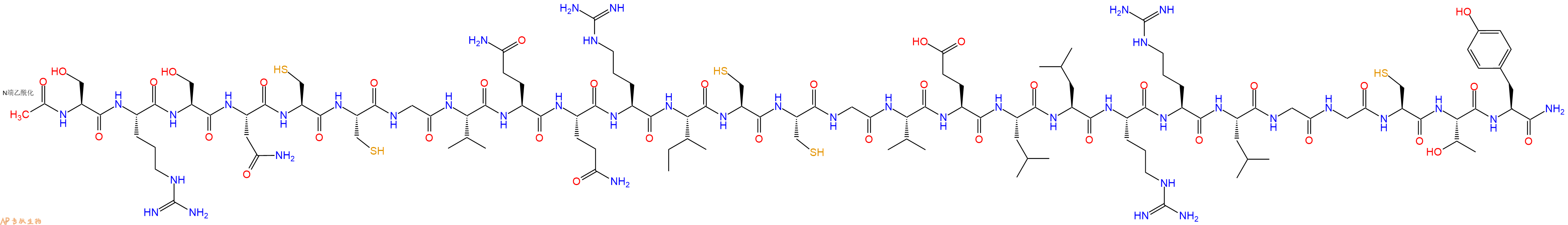 专肽生物产品Ac-Ser-Arg-Ser-Asn-Cys-Cys-Gly-Val-Gln-Gln-Arg-Ile-Cys-Cys-Gly-Val-Glu-Leu-Leu-Arg-Arg-Leu-Gly-Gly-Cys-Thr-Tyr-CONH2