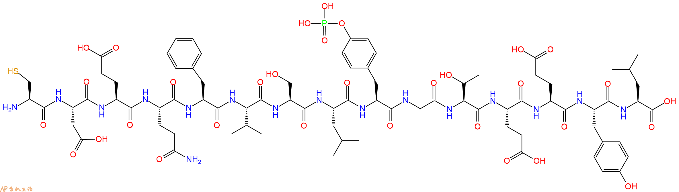 专肽生物产品H2N-Cys-Asp-Glu-Gln-Phe-Val-Ser-Leu-Tyr(PO3H2)-Gly-Thr-Glu-Glu-Tyr-Leu-OH
