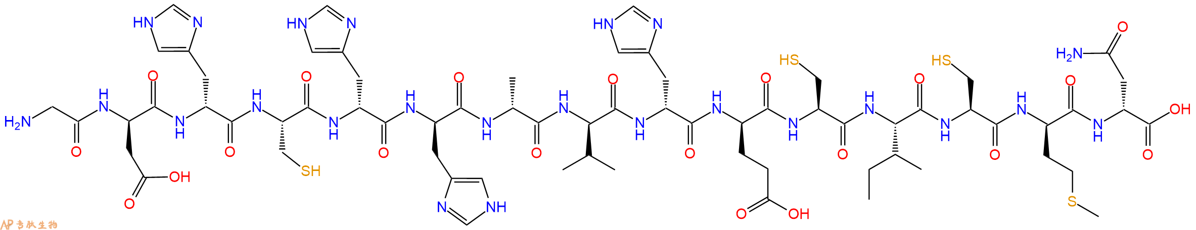 专肽生物产品H2N-Gly-DAsp-DHis-Cys-DHis-DHis-DAla-DVal-DHis-DGlu-Cys-Ile-Cys-DMet-DAsn-OH