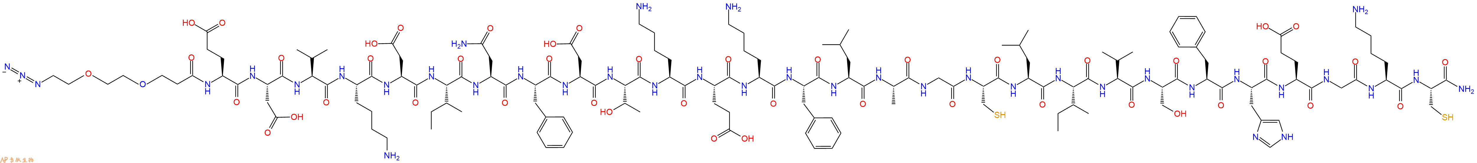 专肽生物产品Azido-PEG2-CH2CH2CO-Glu-Asp-Val-Lys-Asp-Ile-Asn-Phe-Asp-Thr-Lys-Glu-Lys-Phe-Leu-Ala-Gly-Cys-Leu-Ile-Val-Ser-Phe-His-Glu-Gly-Lys-Cys-CONH2