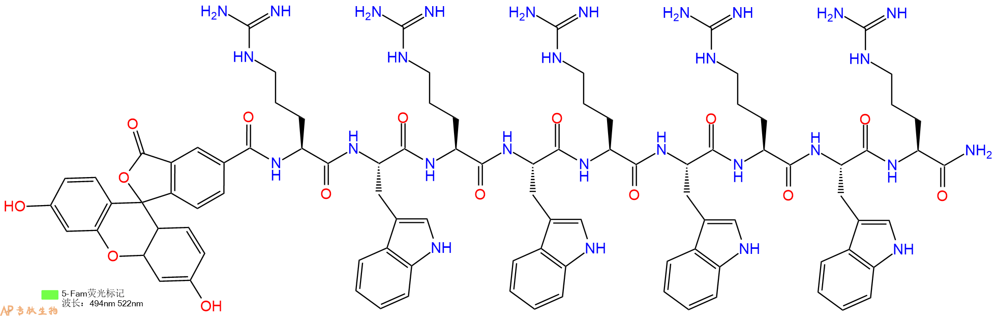 专肽生物产品5FAM-Arg-Trp-Arg-Trp-Arg-Trp-Arg-Trp-Arg-CONH2