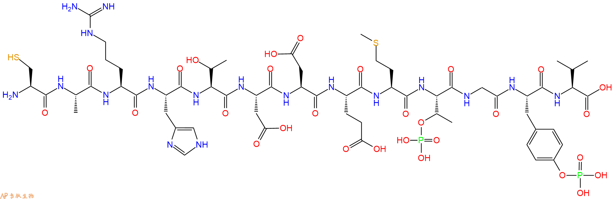 专肽生物产品H2N-Cys-Ala-Arg-His-Thr-Asp-Asp-Glu-Met-pThr-Gly-Tyr(PO3H2)-Val-OH