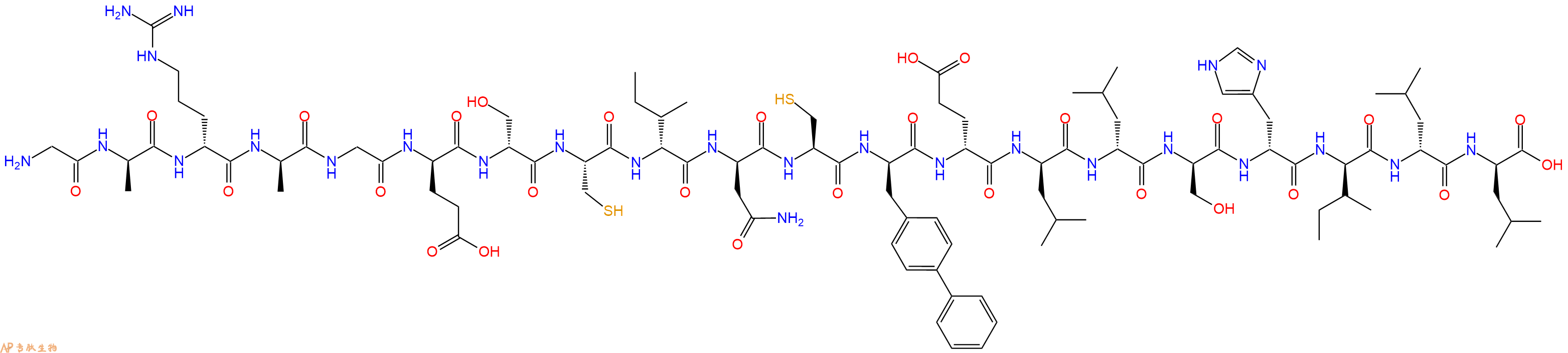 专肽生物产品H2N-Gly-DAla-DArg-DAla-Gly-DGlu-DSer-Cys-DIle-DAsn-Cys-DBip-DGlu-DLeu-DLeu-DSer-DHis-DIle-DLeu-DLeu-OH