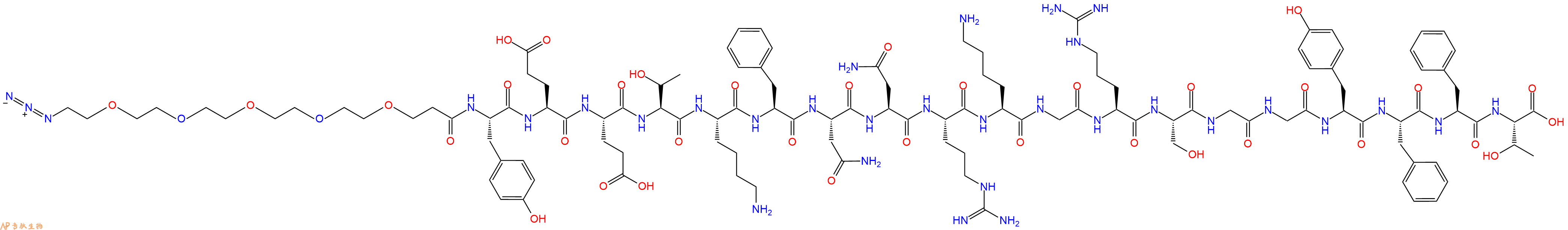 专肽生物产品Azido-PEG5-CH2CH2CO-Tyr-Glu-Glu-Thr-Lys-Phe-Asn-Asn-Arg-Lys-Gly-Arg-Ser-Gly-Gly-Tyr-Phe-Phe-Thr