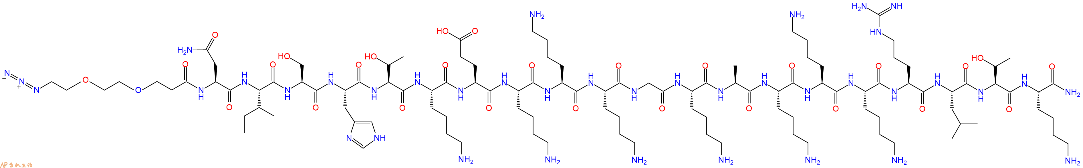 专肽生物产品Azido-PEG2-CH2CH2CO-Asn-Ile-Ser-His-Thr-Lys-Glu-Lys-Lys-Lys-Gly-Lys-Ala-Lys-Lys-Lys-Arg-Leu-Thr-Lys-CONH2