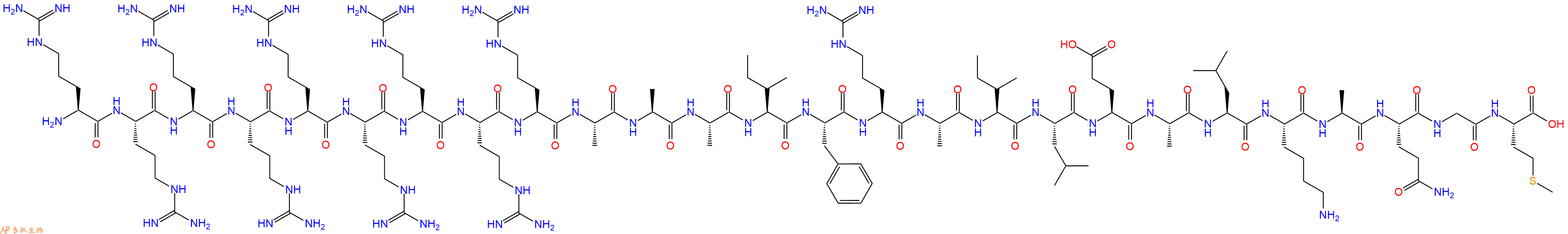 专肽生物产品H2N-Arg-Arg-Arg-Arg-Arg-Arg-Arg-Arg-Arg-Ala-Ala-Ala-Ile-Phe-Arg-Ala-Ile-Leu-Glu-Ala-Leu-Lys-Ala-Gln-Gly-Met-OH