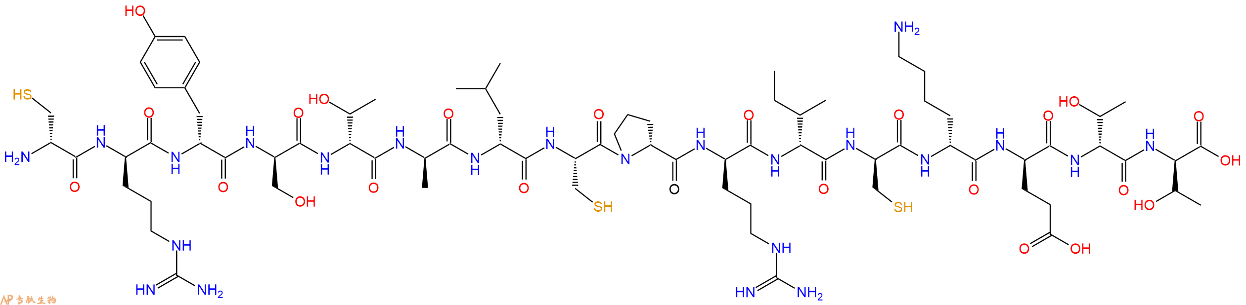 专肽生物产品H2N-DCys-DArg-DTyr-DSer-DThr-DAla-DLeu-Cys-DPro-DArg-DIle-DCys-DLys-DGlu-DThr-DThr-OH