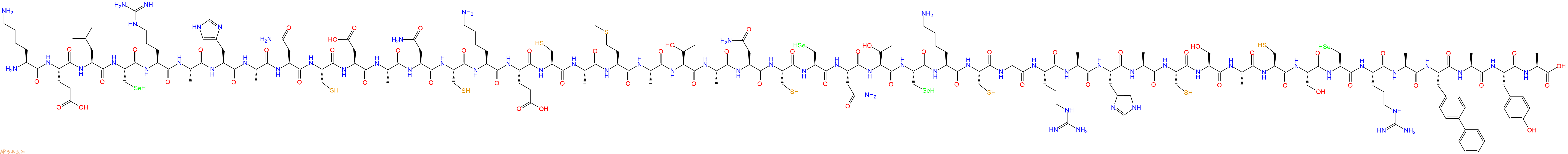 专肽生物产品H2N-Lys-Glu-Leu-Sec-Arg-Ala-His-Ala-Asn-Cys-Asp-Ala-Asn-Cys-Lys-Glu-Cys-Ala-Met-Ala-Thr-Ala-Asn-Cys-Sec-Asn-Thr-Sec-Lys-Cys-Gly-Arg-Ala-His-Ala-Cys-Ser-Ala-Cys-Ser-Sec-Arg-Ala-Bip-Ala-Tyr-Ala-OH