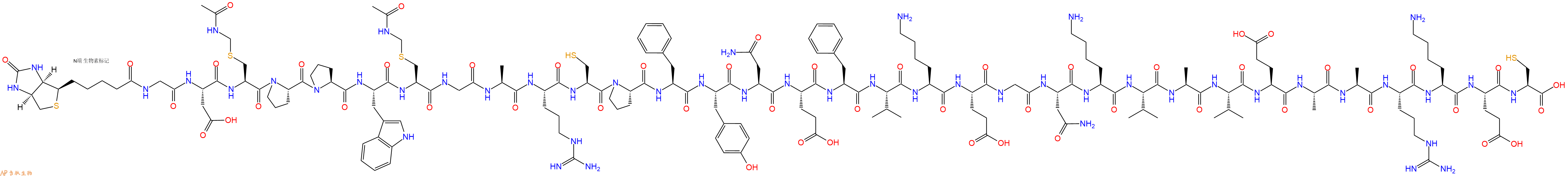 专肽生物产品Biotinyl-Gly-Asp-Cys(Acm)-Pro-Pro-Trp-Cys(Acm)-Gly-Ala-Arg-Cys-Pro-Phe-Tyr-Asn-Glu-Phe-Val-Lys-Glu-Gly-Asn-Lys-Val-Ala-Val-Glu-Ala-Ala-Arg-Lys-Glu-Cys-OH