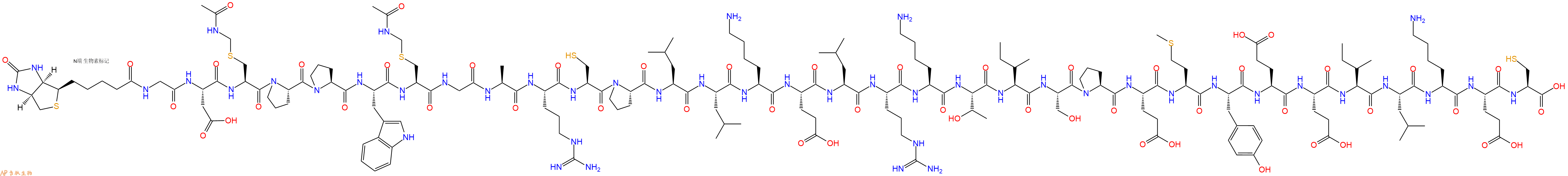 专肽生物产品Biotinyl-Gly-Asp-Cys(Acm)-Pro-Pro-Trp-Cys(Acm)-Gly-Ala-Arg-Cys-Pro-Leu-Leu-Lys-Glu-Leu-Arg-Lys-Thr-Ile-Ser-Pro-Glu-Met-Tyr-Glu-Glu-Ile-Leu-Lys-Glu-Cys-OH
