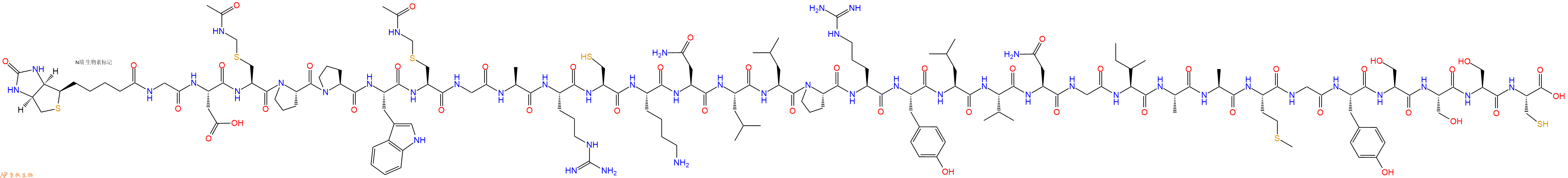 专肽生物产品Biotinyl-Gly-Asp-Cys(Acm)-Pro-Pro-Trp-Cys(Acm)-Gly-Ala-Arg-Cys-Lys-Asn-Leu-Leu-Pro-Arg-Tyr-Leu-Val-Asn-Gly-Ile-Ala-Ala-Met-Gly-Tyr-Ser-Ser-Ser-Cys-OH