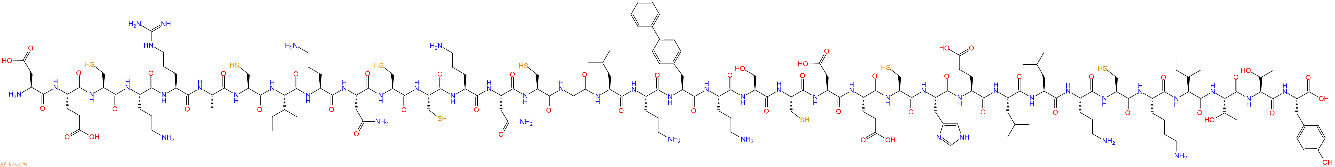 专肽生物产品H2N-Asp-Glu-Cys-Orn-Arg-Ala-Cys-Ile-Orn-Asn-Cys-Cys-Orn-Asn-Cys-Gly-Leu-Orn-Bip-Orn-Ser-Cys-Asp-Glu-Cys-His-Glu-Leu-Leu-Orn-Cys-Lys-Ile-Thr-Thr-Tyr-OH