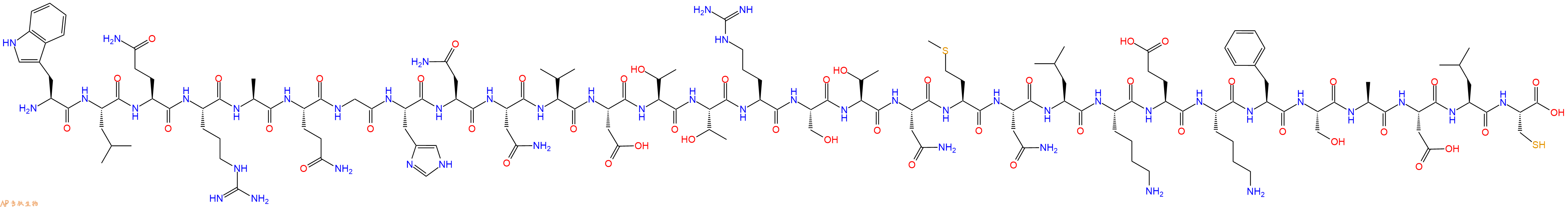 专肽生物产品H2N-Trp-Leu-Gln-Arg-Ala-Gln-Gly-His-Asn-Asn-Val-Asp-Thr-Thr-Arg-Ser-Thr-Asn-Met-Asn-Leu-Lys-Glu-Lys-Phe-Ser-Ala-Asp-Leu-Cys-OH