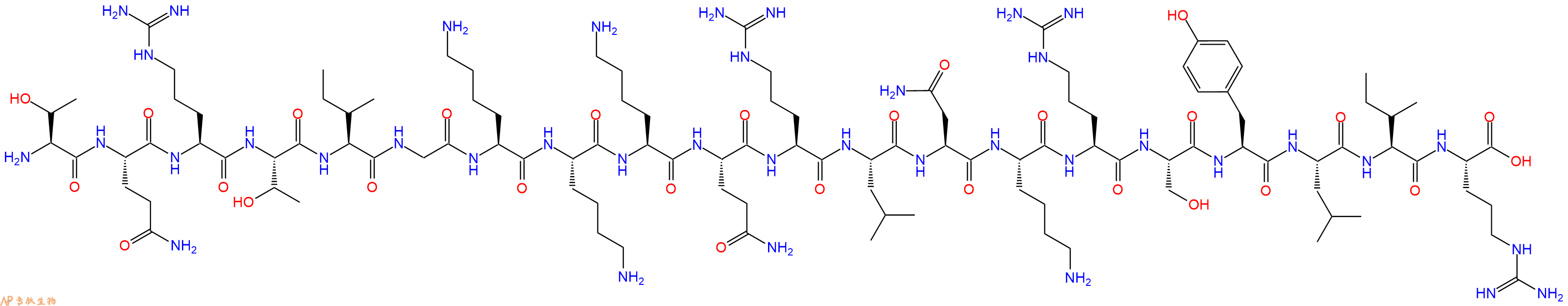专肽生物产品H2N-Thr-Gln-Arg-Thr-Ile-Gly-Lys-Lys-Lys-Gln-Arg-Leu-Asn-Lys-Arg-Ser-Tyr-Leu-Ile-Arg-OH