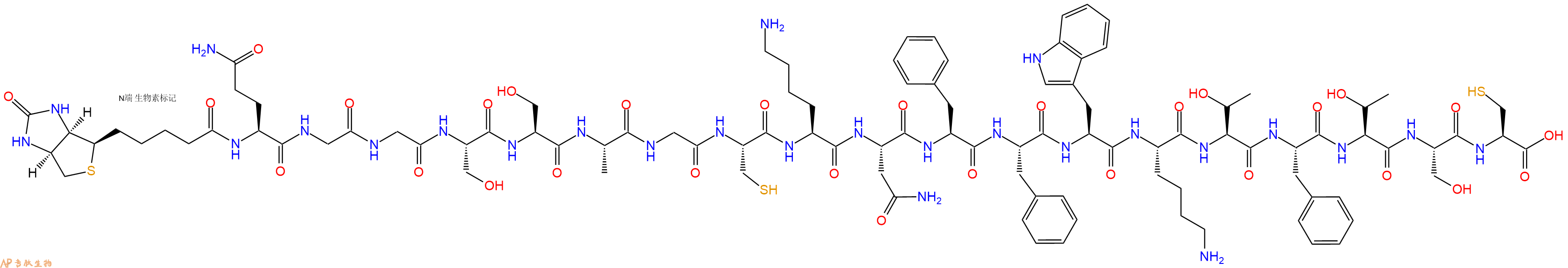 专肽生物产品Biotinyl-Gln-Gly-Gly-Ser-Ser-Ala-Gly-Cys-Lys-Asn-Phe-Phe-Trp-Lys-Thr-Phe-Thr-Ser-Cys-OH