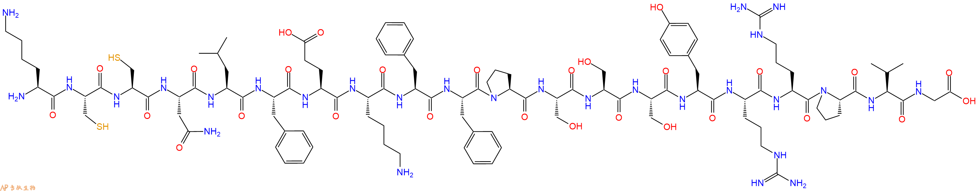专肽生物产品H2N-Lys-Cys-Cys-Asn-Leu-Phe-Glu-Lys-Phe-Phe-Pro-Ser-Ser-Ser-Tyr-Arg-Arg-Pro-Val-Gly-OH