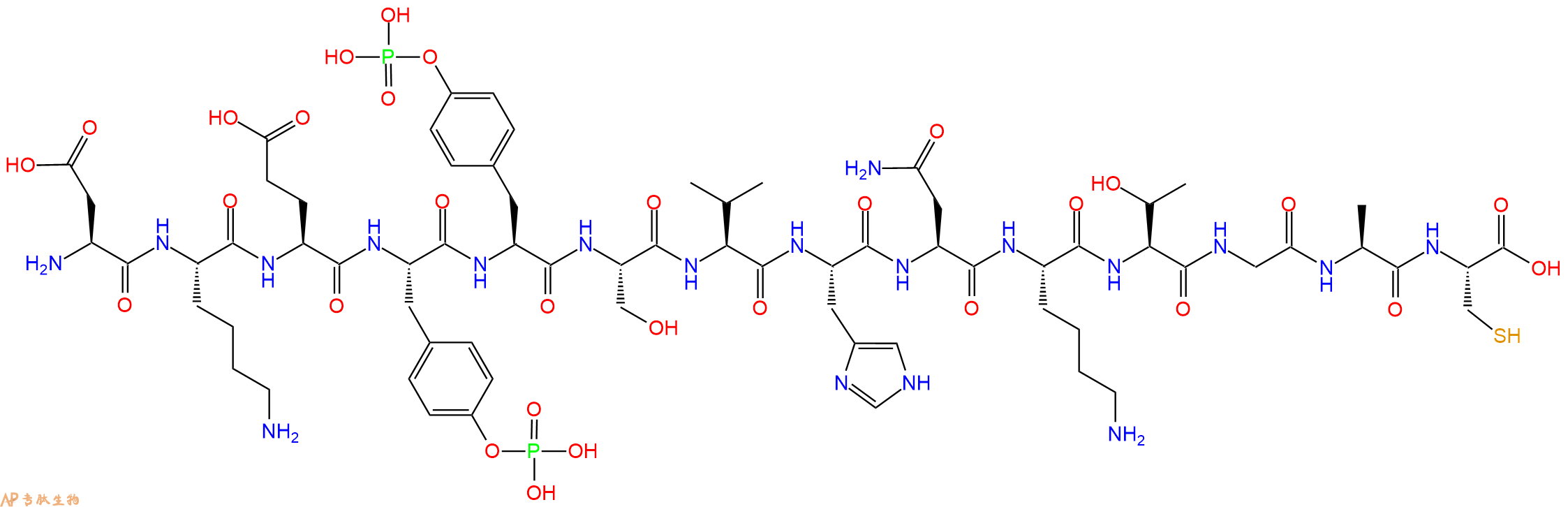 专肽生物产品H2N-Asp-Lys-Glu-Tyr(PO3H2)-Tyr(PO3H2)-Ser-Val-His-Asn-Lys-Thr-Gly-Ala-Cys-OH