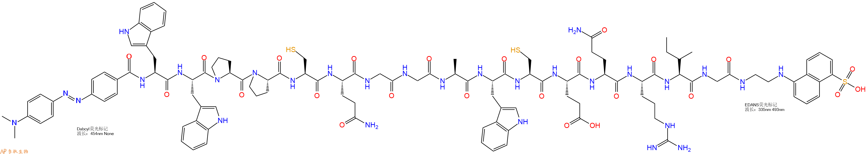 专肽生物产品DABCYL-Trp-Trp-Pro-Pro-Cys-Gln-Gly-Gly-Ala-Trp-Cys-Glu-Gln-Arg-Ile-Gly-EDANS