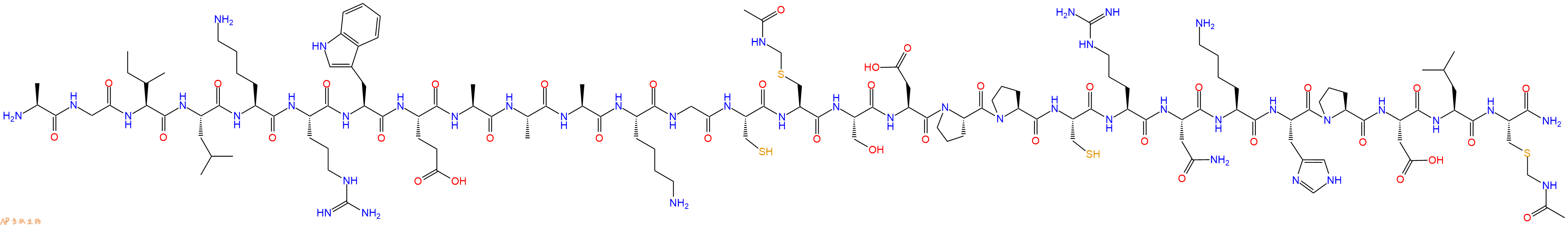 专肽生物产品H2N-Ala-Gly-Ile-Leu-Lys-Arg-Trp-Glu-Ala-Ala-Ala-Lys-Gly-Cys-Cys(Acm)-Ser-Asp-Pro-Pro-Cys-Arg-Asn-Lys-His-Pro-Asp-Leu-Cys(Acm)-CONH2