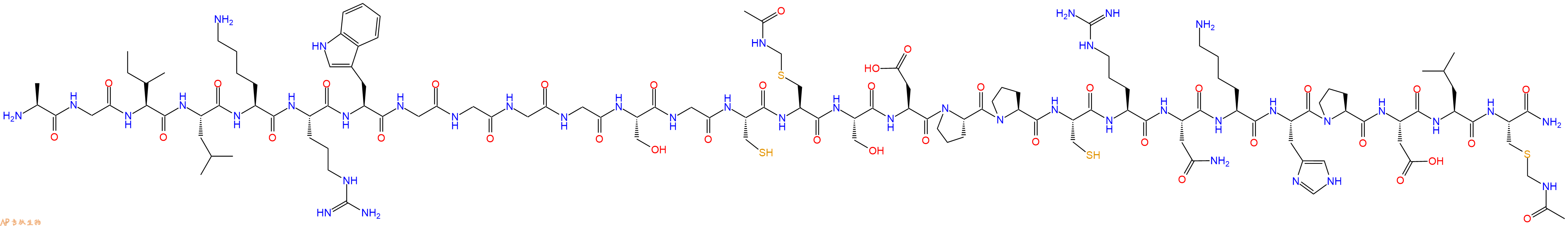 专肽生物产品H2N-Ala-Gly-Ile-Leu-Lys-Arg-Trp-Gly-Gly-Gly-Gly-Ser-Gly-Cys-Cys(Acm)-Ser-Asp-Pro-Pro-Cys-Arg-Asn-Lys-His-Pro-Asp-Leu-Cys(Acm)-CONH2