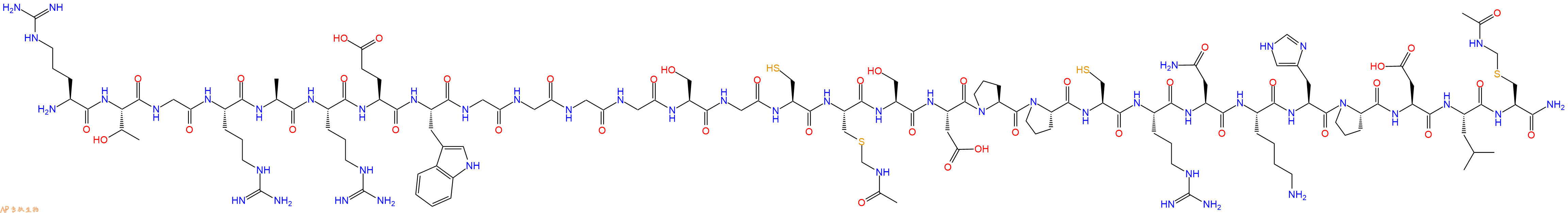 专肽生物产品H2N-Arg-Thr-Gly-Arg-Ala-Arg-Glu-Trp-Gly-Gly-Gly-Gly-Ser-Gly-Cys-Cys(Acm)-Ser-Asp-Pro-Pro-Cys-Arg-Asn-Lys-His-Pro-Asp-Leu-Cys(Acm)-CONH2