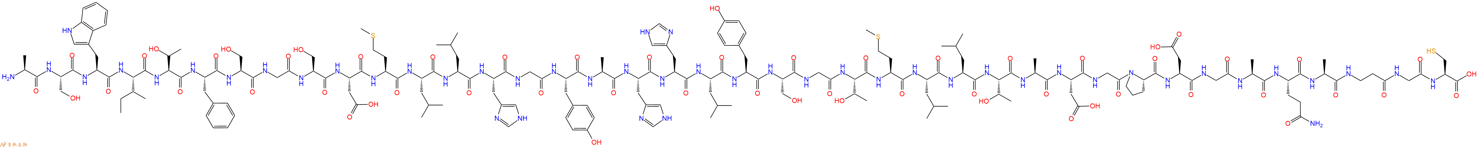 专肽生物产品H2N-Ala-Ser-Trp-Ile-Thr-Phe-Ser-Gly-Ser-Asp-Met-Leu-Leu-His-Gly-Tyr-Ala-His-His-Leu-Tyr-Ser-Gly-Thr-Met-Leu-Leu-Thr-Ala-Asp-Gly-Pro-Asp-Gly-Ala-Gln-Ala-&beta;Ala-Gly-Cys-OH