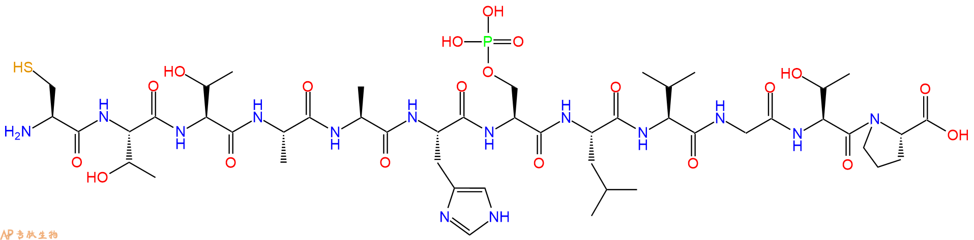 专肽生物产品H2N-Cys-Thr-Thr-Ala-Ala-His-Ser(PO3H2)-Leu-Val-Gly-Thr-Pro-OH