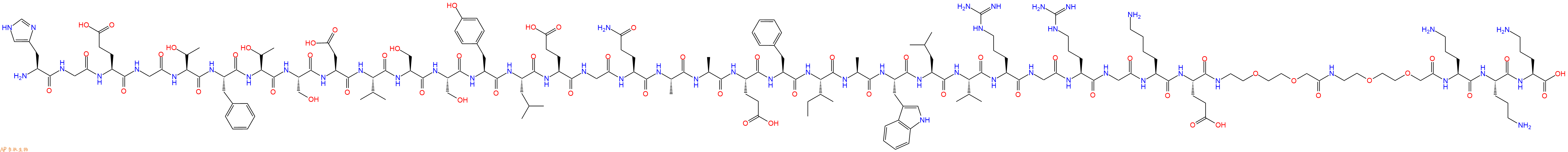 专肽生物产品H2N-His-Gly-Glu-Gly-Thr-Phe-Thr-Ser-Asp-Val-Ser-Ser-Tyr-Leu-Glu-Gly-Gln-Ala-Ala-Glu-Phe-Ile-Ala-Trp-Leu-Val-Arg-Gly-Arg-Gly-Lys-Glu-AEEA-AEEA-Orn-Orn-Orn-OH