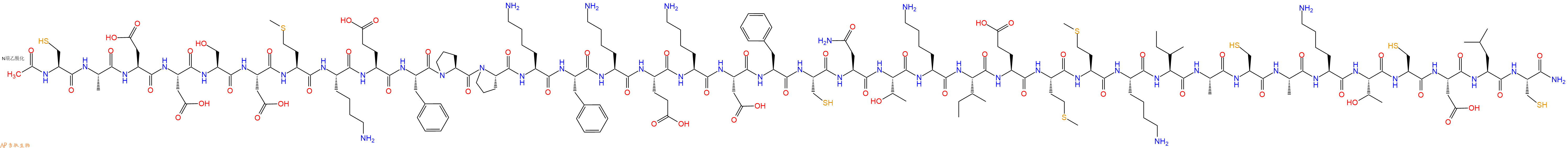 专肽生物产品Ac-Cys-Ala-Asp-Asp-Ser-Asp-Met-Lys-Glu-Phe-Pro-Pro-Lys-Phe-Lys-Glu-Lys-Asp-Phe-Cys-Asn-Thr-Lys-Ile-Glu-Met-Met-Lys-Ile-Ala-Cys-Ala-Lys-Thr-Cys-Asp-Leu-Cys-CONH2
