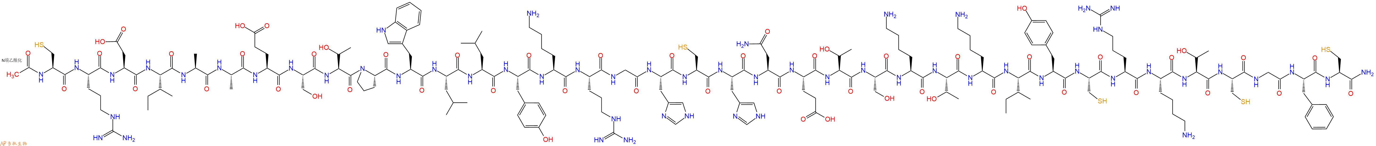 专肽生物产品Ac-Cys-Arg-Asp-Ile-Ala-Ala-Glu-Ser-Thr-Pro-Trp-Leu-Leu-Tyr-Lys-Arg-Gly-His-Cys-His-Asn-Glu-Thr-Ser-Lys-Thr-Lys-Ile-Tyr-Cys-Arg-Lys-Thr-Cys-Gly-Phe-Cys-CONH2