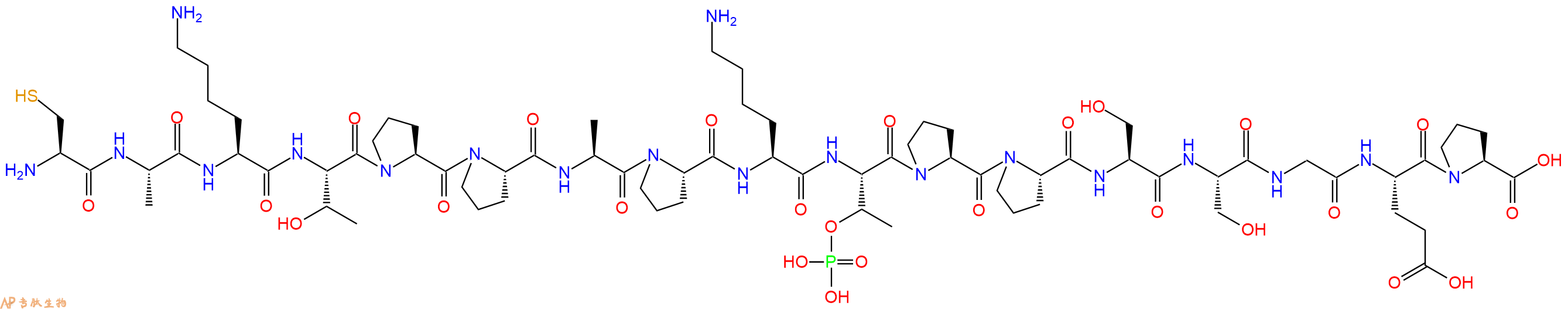 专肽生物产品H2N-Cys-Ala-Lys-Thr-Pro-Pro-Ala-Pro-Lys-pThr-Pro-Pro-Ser-Ser-Gly-Glu-Pro-OH