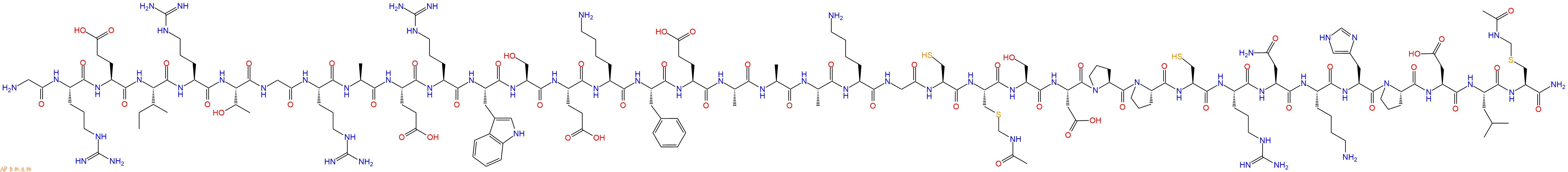 专肽生物产品H2N-Gly-Arg-Glu-Ile-Arg-Thr-Gly-Arg-Ala-Glu-Arg-Trp-Ser-Glu-Lys-Phe-Glu-Ala-Ala-Ala-Lys-Gly-Cys-Cys(Acm)-Ser-Asp-Pro-Pro-Cys-Arg-Asn-Lys-His-Pro-Asp-Leu-Cys(Acm)-CONH2